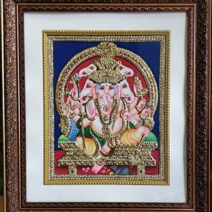 Five Head Ganesha Tanjore Painting with Frame