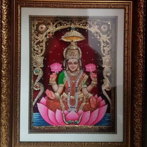 Lakshmi On Lotus Art Tanjore Painting With Frame