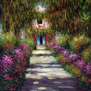Monet’s Garden Canvas Art Handpainted Painting on Canvas (Without Frame)