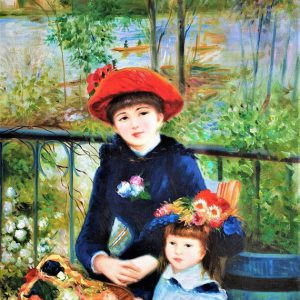 Two Sisters Terrace Painting Handpainted on Canvas Wall Art Painting (Without Frame)