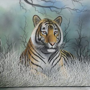 Handpainted Tiger Miniature on cloth with natural colours (Without Frame)