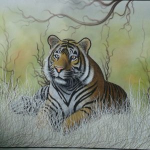 The Tiger in the Forest Handpainted on cloth with natural colours (Without Frame) (P)