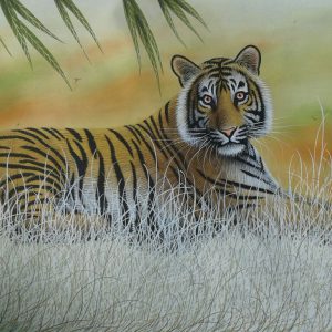 The Tiger in the Forest Handpainted on cloth with natural colours (Without Frame) (P)