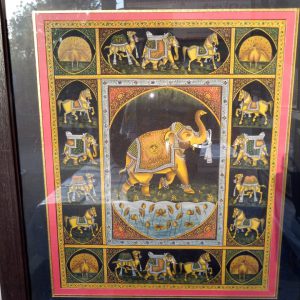 The Elephant Symbol of strength on Silk cloth with Real Gold Foil traditional Mewar Rajasthan painting (With Frame)