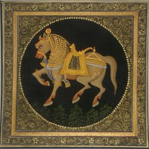 Mewar Black Silk Horse Camel Painting Real Gold Foil traditional Rajasthan painting