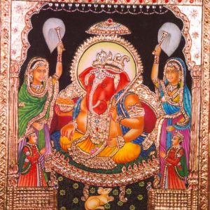 Red Ganesh Ji Tanjore Art Painting With Frame