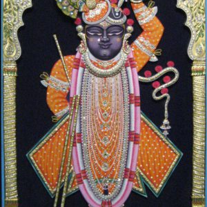 Shreenathji Orange Tanjore Painting With Frame