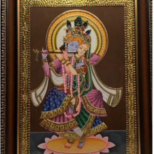 Infinite Love Radha Krishna Tanjore Painting with Frame