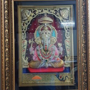 Lord Ganesha Art Tanjore Painting with Frame