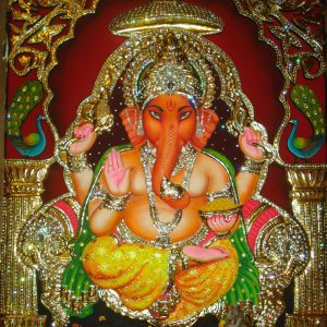 Ganesha Red Art Tanjore Painting with Frame