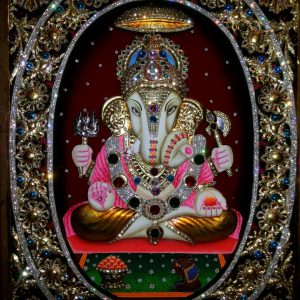 Ganesha Golden White Art Tanjore Painting with Frame