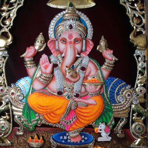 Ganesha Black White Art Tanjore Painting with Frame