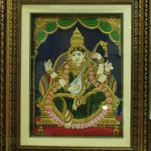 Tanjore Saraswati Art Painting With Frame & Light