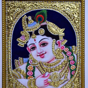 Krishna Circle Tanjore Art Painting With Frame