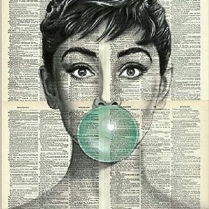 Audrey Hepburn Blue Bubble Gum Posters And Prints on Canvas Black And White Wall Art Canvas Painting Without Frame