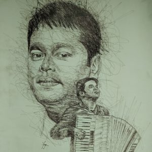 A R Rahman Scribble Portrait On Paper 90x60cm Without Frame