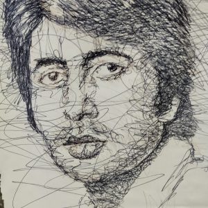 Amitabh Bachchan Portrait Art Scribble On Paper 85x55cm Without Frame