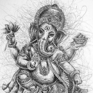 Lord Ganesha Scribble Art Portrait On Paper 90x60cm Without Frame