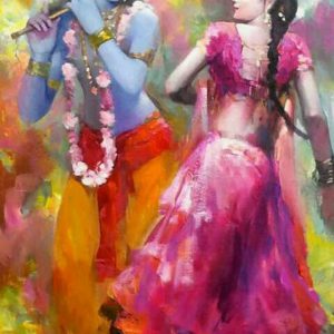 Radha-Krishna’s Dance Hand-painted Painting on Canvas