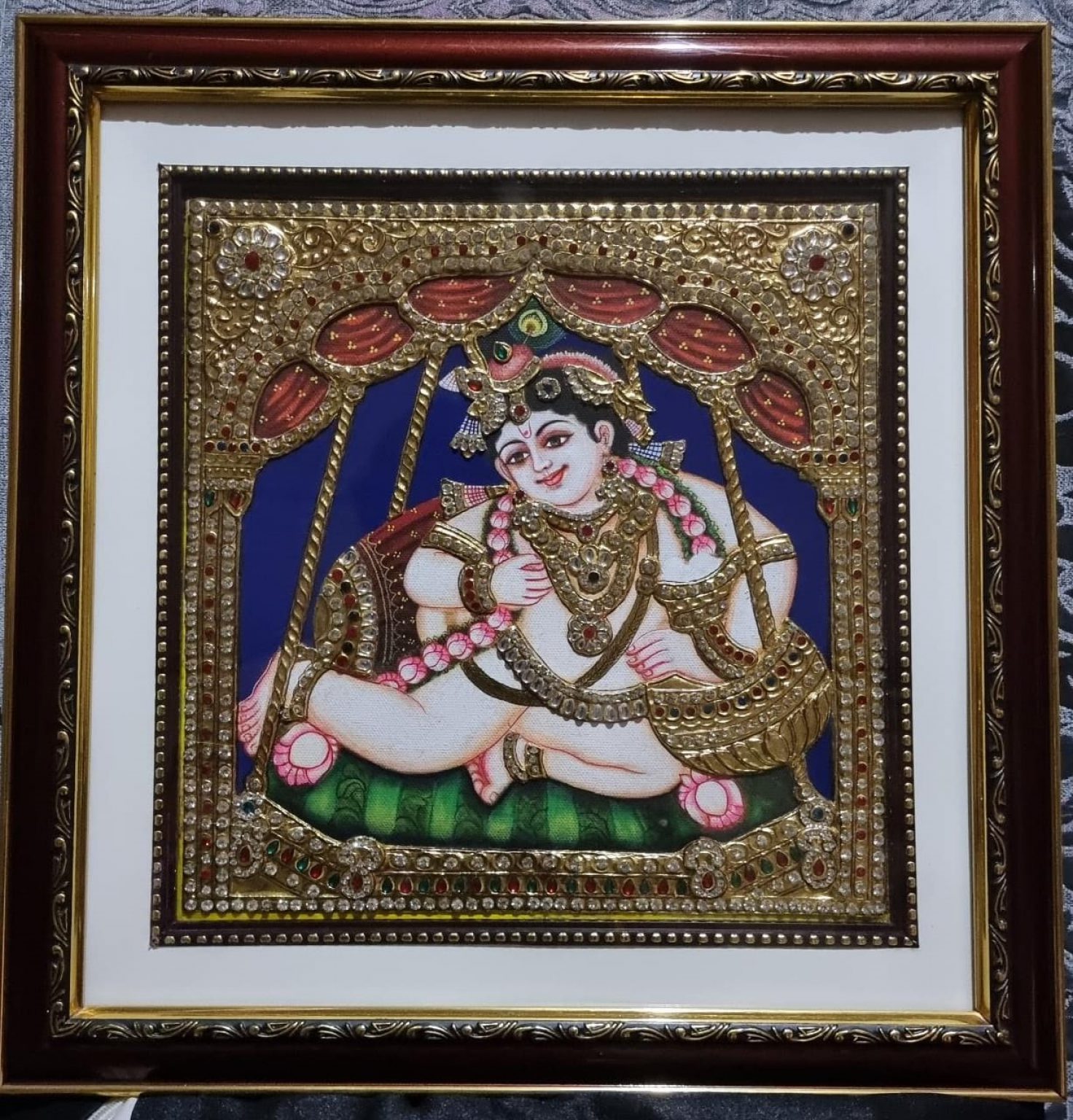 Krishna Bal Gopal B Tanjore Painting With Frame - SoulSpaze