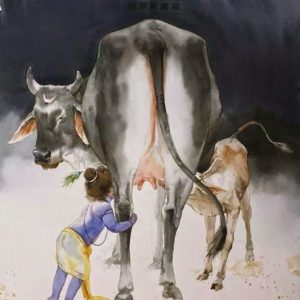Krishna Jee Bal Leela Handpainted Painting on Canvas (Without Frame)