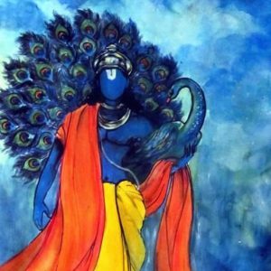 Krishna With Peacock Handpainted Painting on Canvas (Without Frame)