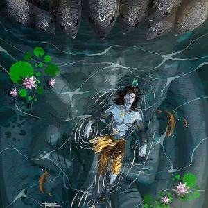 Krishna and Shesha Naag Handpainted Painting on Canvas