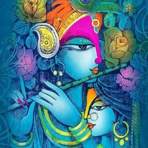 Radha Krishna Idol Modern Handpainted Painting on Canvas (Without Frame)
