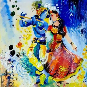 Radha Krishna Musical Harmony Handpainted Painting on Canvas (Without Frame)