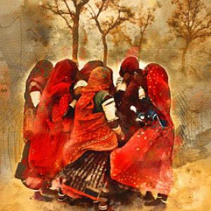 Rajasthani Women Art Painting Handpainted 36in X 48in No Frame