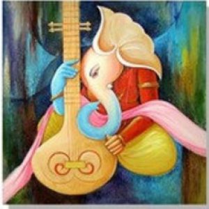 Ganesha Music Instruments Art Hand painted Painting Masterpiece