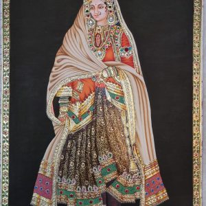 Rajasthani Queen Miniature Art Painting Wiht Frame 44inc x 32inc x2inc.