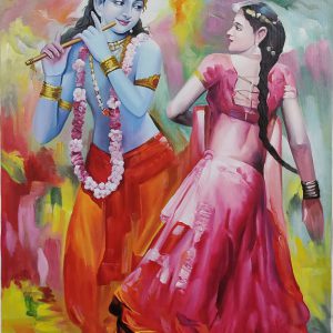 Radha Krishna Dancing Art Hand-painted Painting on Canvas (Without Frame)