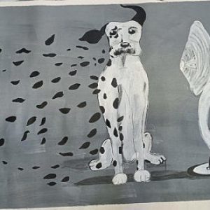 Hand-painted Pongo Spots Painting On Canvas Black Background Without Frame