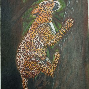 Leopard Climbing Plant Canvas Handpainted Painting on Canvas Stretched On Hardboard (44cm X 34cm)