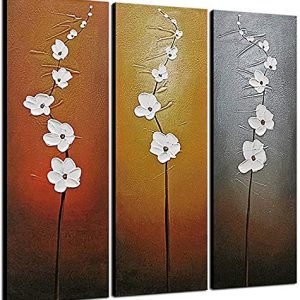 Hand-Painted White Flowers Art Oil Painting On Canvas Without Frame