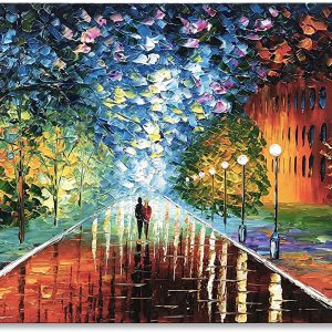 Contemporary Night Rain Street Painting Hand-Painted 3D Oil Painting On Canvas (Without Frame)