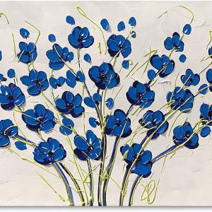 Modern 3D Blue Flower Painting Hand Painted Wall Art Painting Without Frame