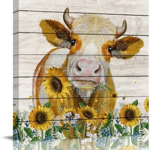 Animal Cow Sunflower Painting Hand-Painted On Canvas Without Frame