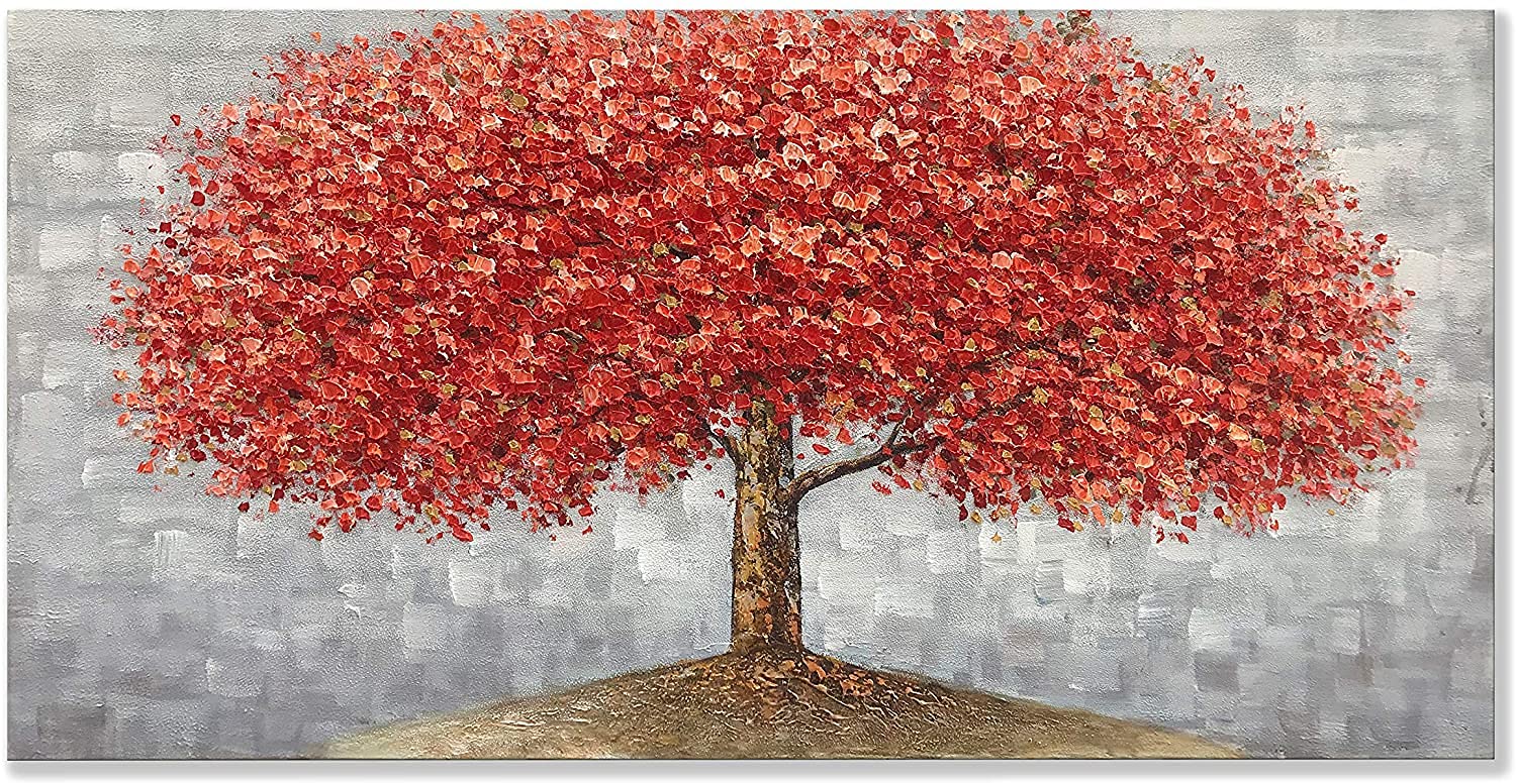 Hand Painted On Canvas Red Tree 1