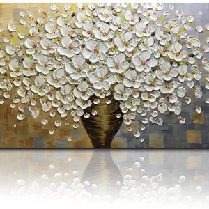 3D Floral Oil Painting Hand Painted On Canvas Wall Art White Flowers Without Frame