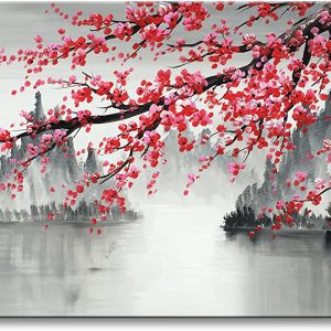 Hand-Painted Plum Blossom Canvas Oil Painting Black and White Background Oil Painting Without Frame
