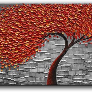 Modern Abstract Red Tree Painting Hand Painted On Canvas (Without Frame)