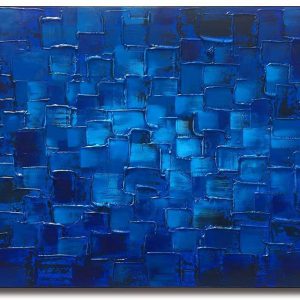 Dark Blue Abstract Textured Squares Canvas Wall Art Hand Painted Modern Oil Painting Without Frame