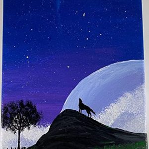 Handpainted Blue Sky Wolf Painting on Canvas (Without Frame)