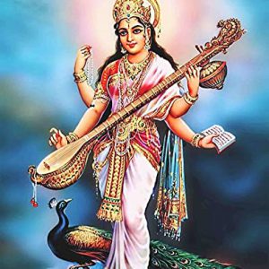 Devi Saraswati Oil Painting Handpainted on Canvas (Without Frame)