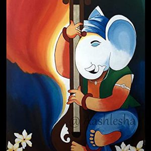 Ganesha Music Instruments Art Painting Handpainted Masterpiece