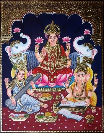 Lakshmi Saraswati and Ganesha Tanjore