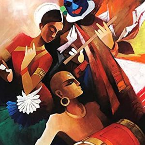 Radha Krishna Dance Painting Handpainted on Canvas (Without Frame)