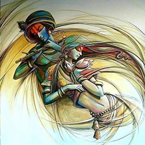 Eternal Love Krishna Painting Handpainted on Canvas (Without Frame)